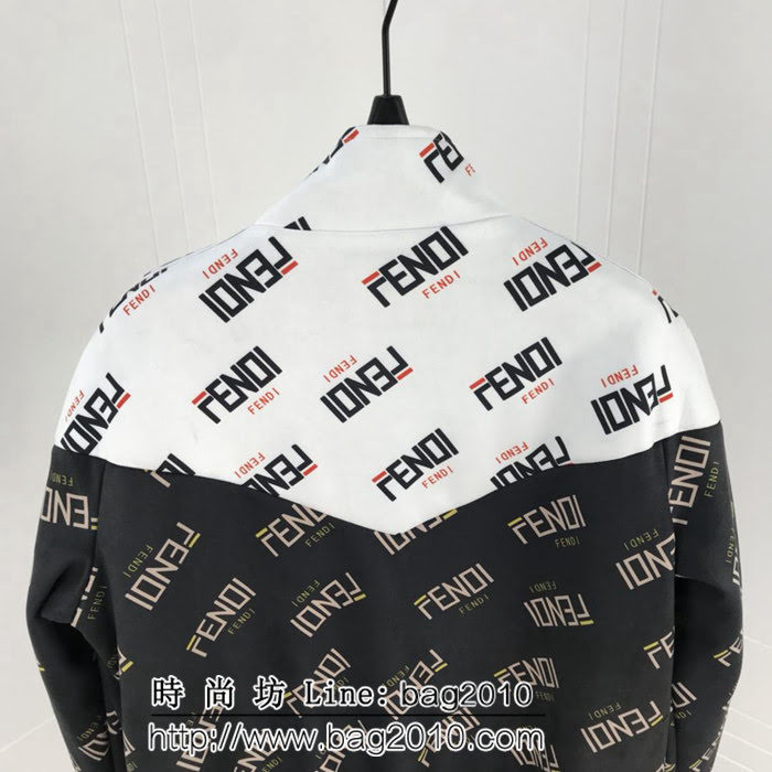 FENDI芬迪 18ss秋冬新款 黑白織帶拼色滿印logo 鹿皮絨 男款夾克外套 ydi1952